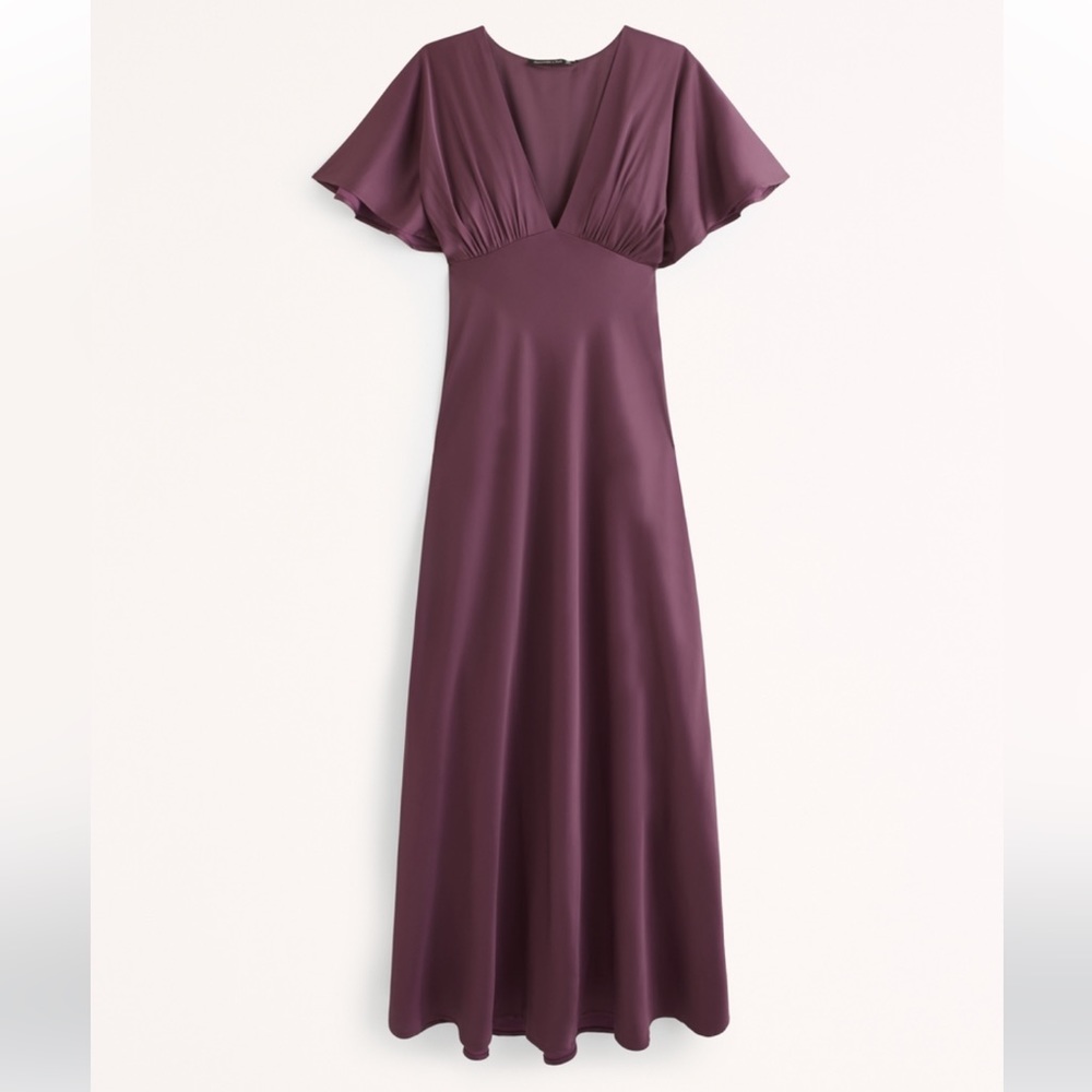 Abercrombie 		
Burgundy Flutter Sleeve Satin Maxi Dress XXS
